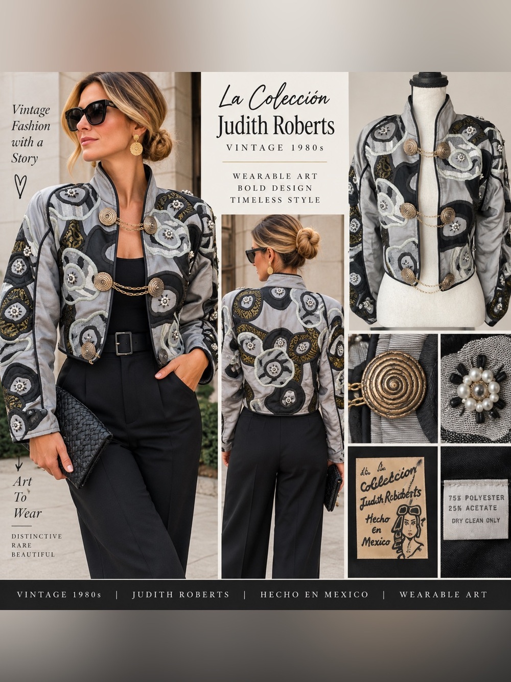 Vintage 80s Judith Roberts La Coleccion Wearable Art Beaded Bolero Jacket